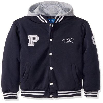 The Polar Club Big Boys' Fleece Varsity Baseball Jacket with Removable Hood (Navy- XL/18)