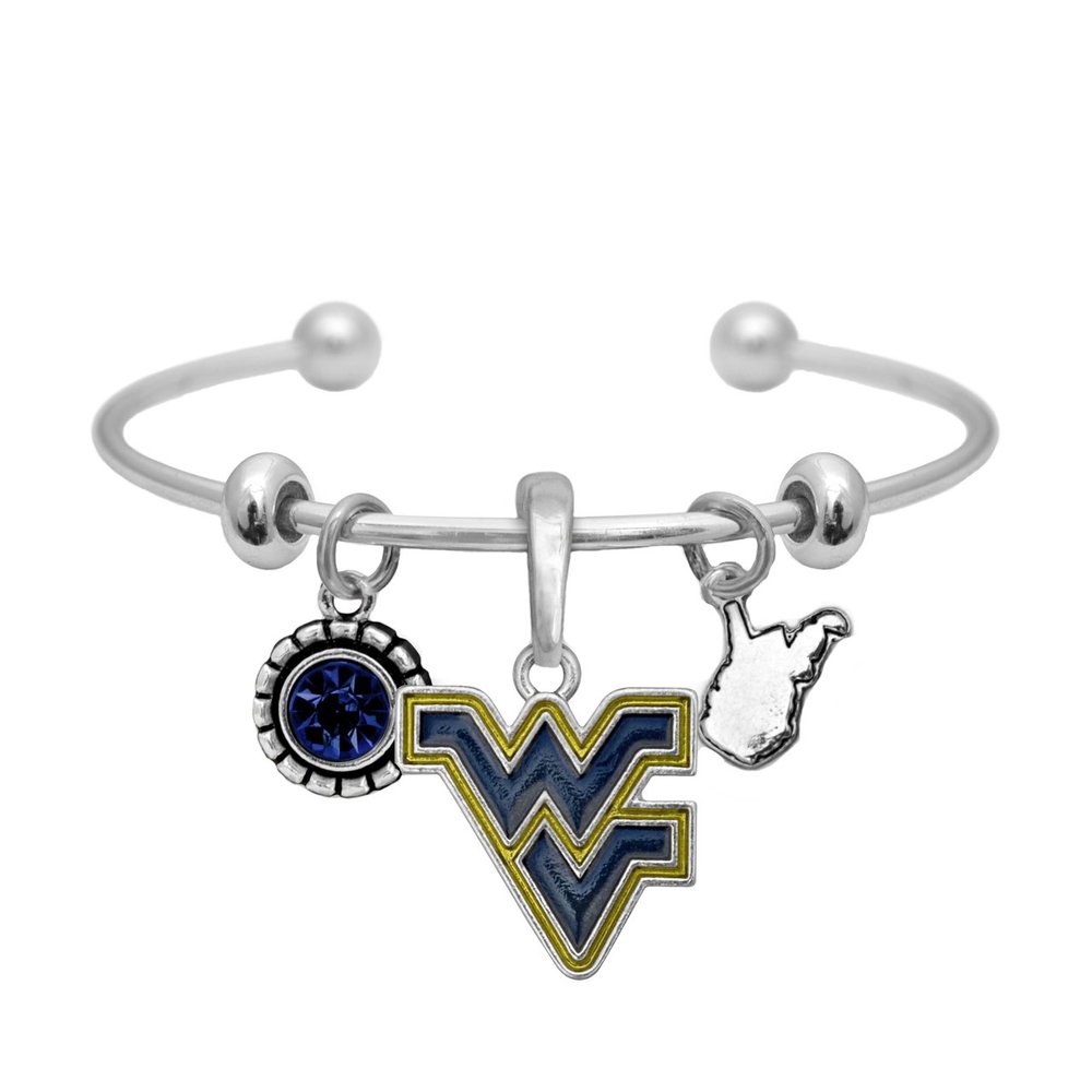 Sports Accessory Store West Virginia Home Sweet Home Silver Crystal Cuff Bracelet WVU