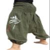 RaanPahMuang Jen Tiger Calligraphy Light Cotton Mao Pants with Wide Smock Waist, Medium, Aum Cotton Dark Olive Green view 2