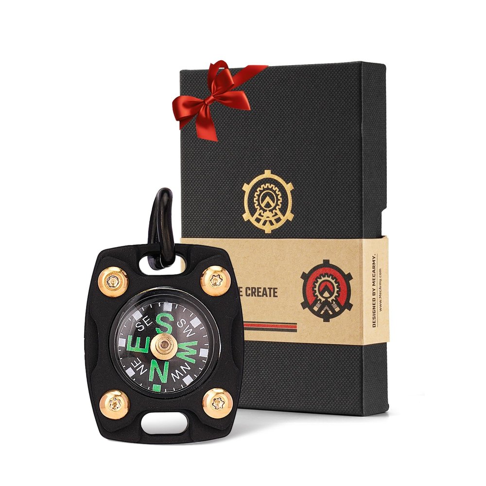 MecArmy CMP2 Titanium Black Mini Compass, Pocket Compass Hiking Survival, Small IPX5 Waterproof, Glow-in-The-Dark, Compact, Necklace Pendant, Keychain & Lanyard Mount, Ideal Gift for Women Men