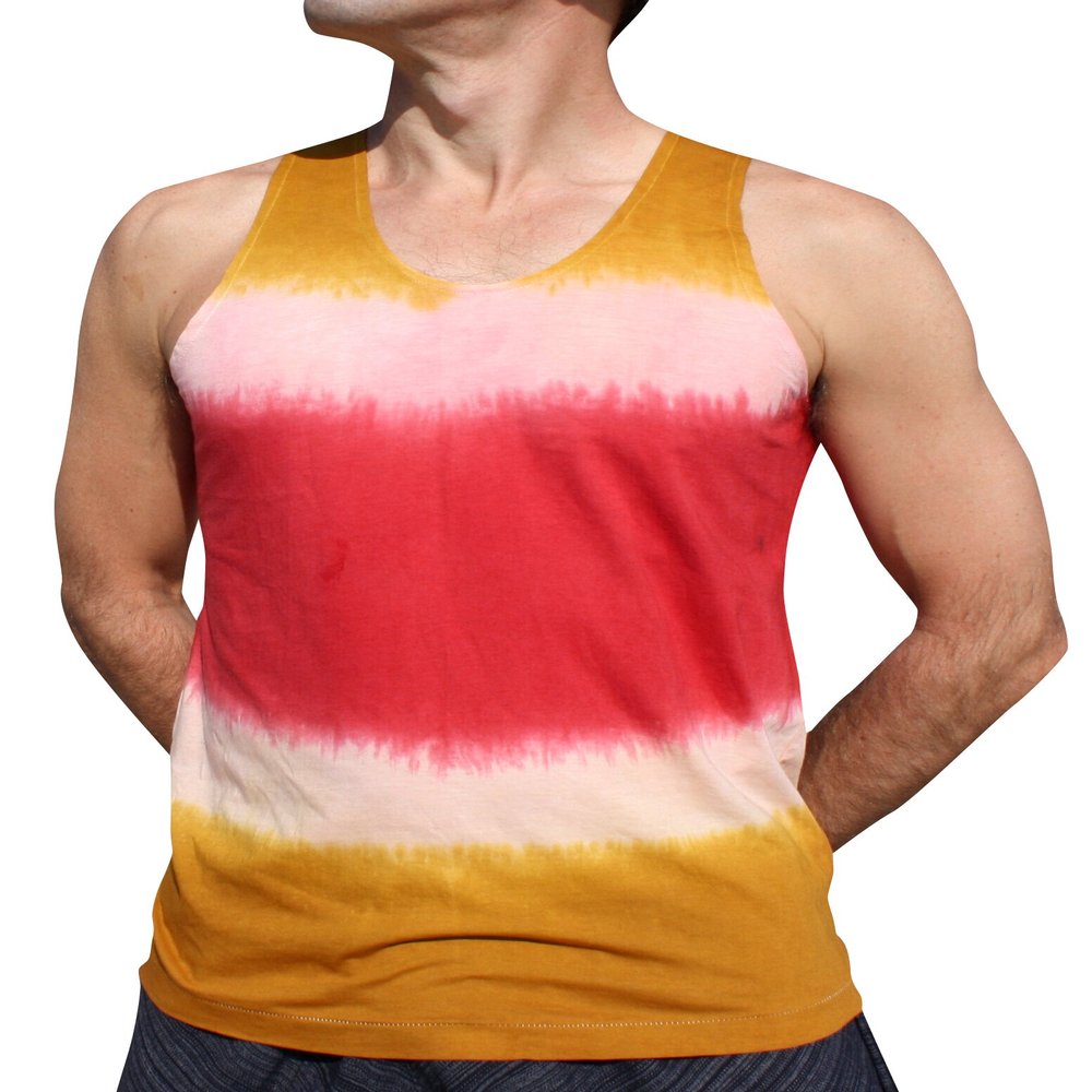 Full Funk Tie Dyed Strata T-Shirt Sleeveless Cotton Vest, Small, Yellow Red