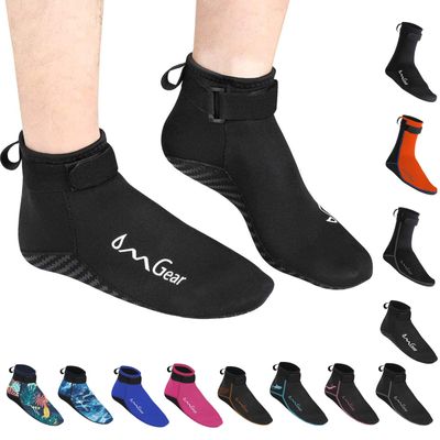 OMGear Water Socks Neoprene Socks Beach Booties Shoes 3mm Glued Blind Stitched Anti-Slip Wetsuit Boots Fin Swim Socks for Water Sports Outdoor Activities Home Slippers(3mm Low Cut/Black,S)