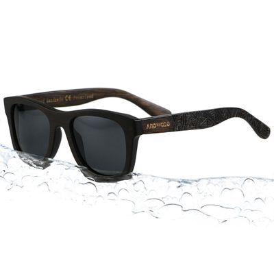 ANDWOOD Bamboo Sunglasses Floating for Men Women Wood Sunglass Wooden Frame Polarized Vintage Black Handmade