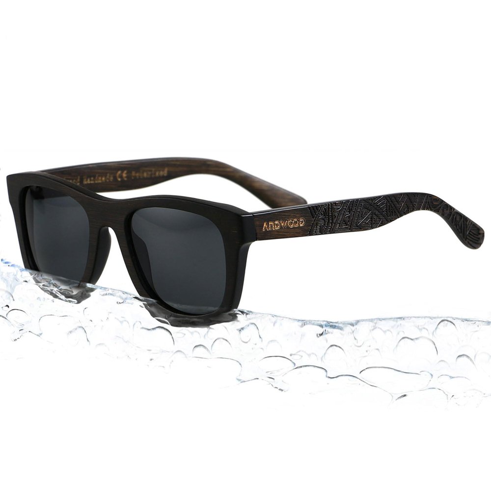 ANDWOOD Bamboo Sunglasses Floating for Men Women Wood Sunglass Wooden Frame Polarized Vintage Black Handmade
