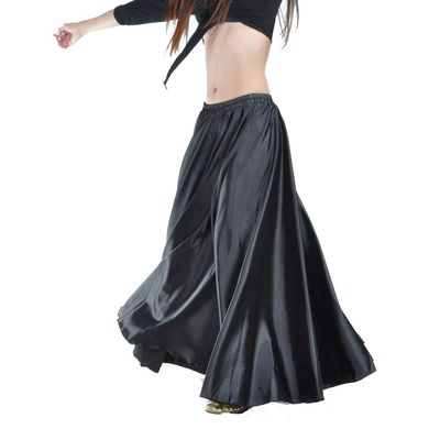 11 Colors Chiffon Satin Skirt Belly Dance Skirt Stage Skirt Belly Dance Dress (Black)