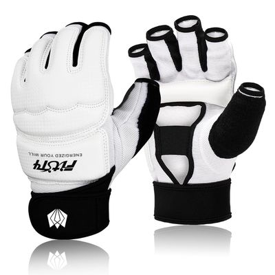 FitsT4 Sports Half Mitts MMA UFC Training Boxing Punch Bag Kickboxing Sparring Grappling Martial Arts Muay Thai Taekwondo Wrist Wraps Support Gloves for Women Men Kids White L