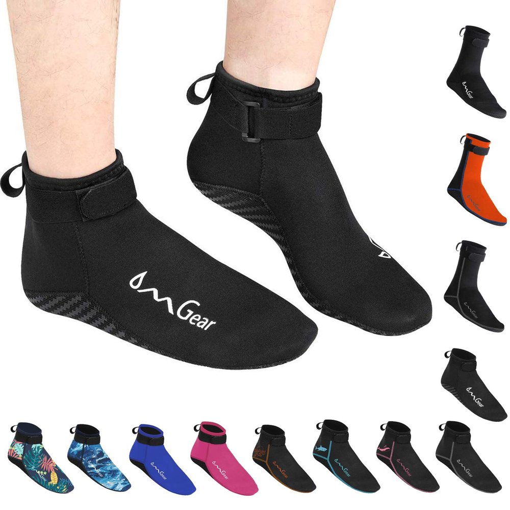 OMGear Neoprene Socks Booties(Low-Cut) for Snorkeling Surfing Diving Spearfishing All Watersports Beach Activities (Black, XL(Men 10-11,women11-12))