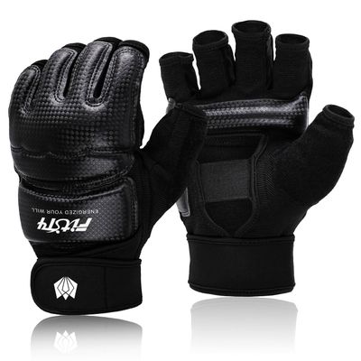 FitsT4 Sports Half Mitts MMA UFC Training Boxing Punch Bag Kickboxing Sparring Grappling Martial Arts Muay Thai Taekwondo Wrist Wraps Support Gloves for Women Men Kids Black XXL