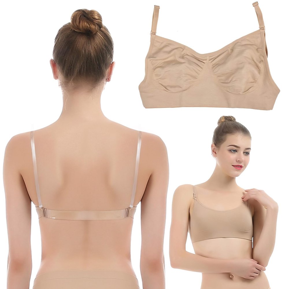iMucci Clear Strap Bra Professional Dance Bras NO Sponge Invisible Ballet Top