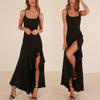 2018 Casual Women's Suspenders Lotus Keaf Large Swing Split Dress Woman Evening Dress Long Skirt Black view 2