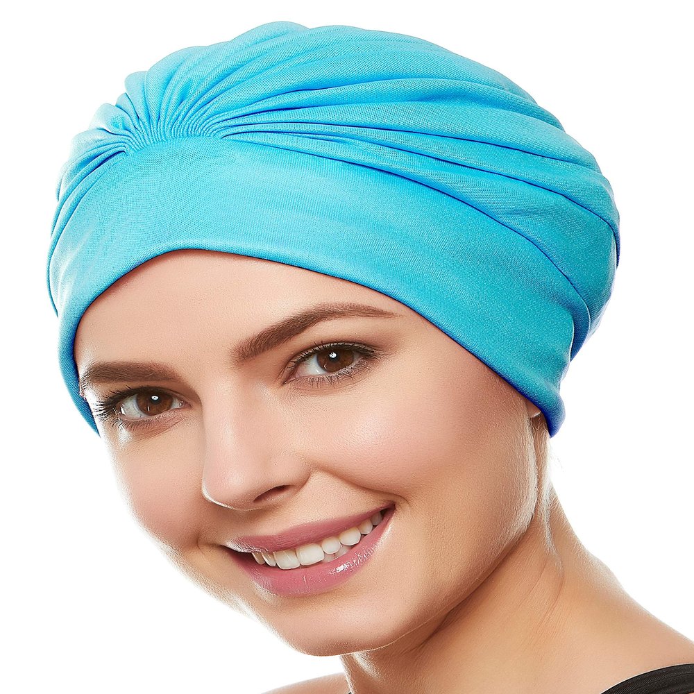 Beemo Swim Caps for Women Swimming Turban Polyester Latex Lined Pleated for Ladies - Turquise