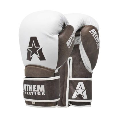 Anthem Athletics Stormbringer Full Grain Leather Boxing Gloves 16 oz Men & Women Muay Thai Gloves Kickboxing Gloves Available As 12 oz 14 oz or 16 oz Boxing Gloves - Vintage & White - 12 oz.