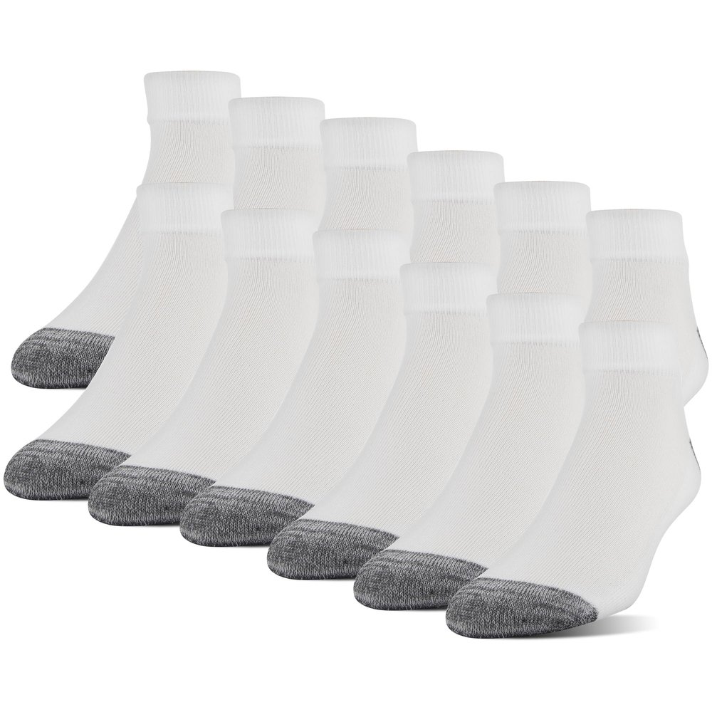 Gildan Mens Polyester Half Cushion Low Cut Socks, 12-pack, White, Shoe Size 6-12 US