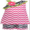 Baby Girls 3M-24M Fuchsia-Pink/White Chevron Zebra Stripe Top/Shorts Set (6M, Fuchsia) view 1