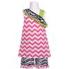 Baby Girls 3M-24M Fuchsia-Pink/White Chevron Zebra Stripe Top/Shorts Set (6M, Fuchsia) view 3