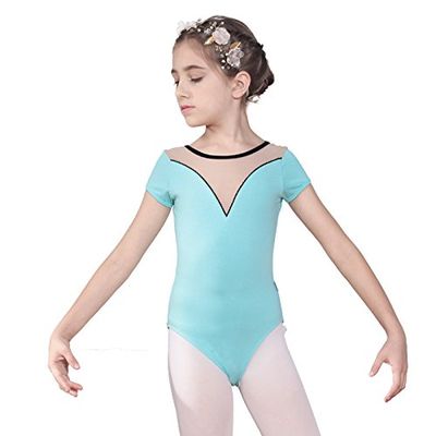 Baiwu Dance 117241055 Elegant Ballet Leotard Girls Short Sleeve Kids Leotards (Blue, XL 12-14)