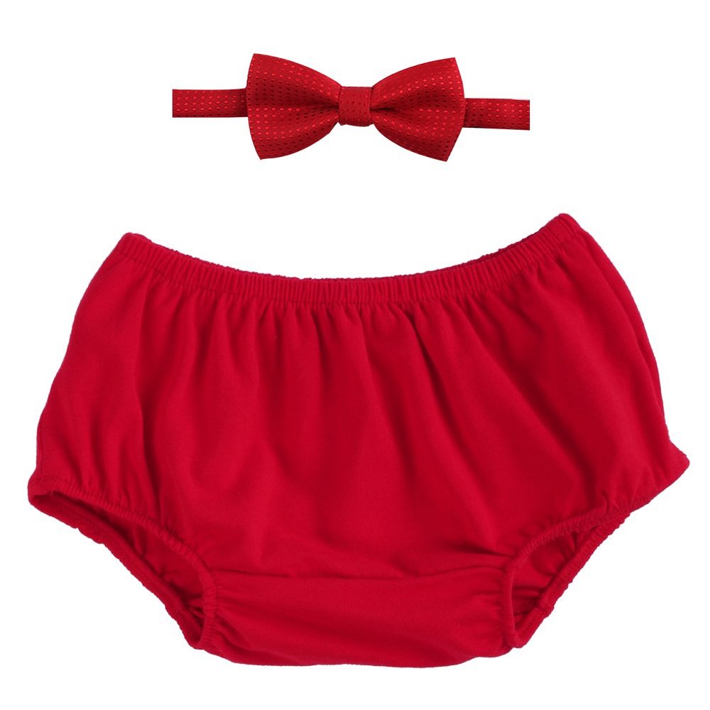 FYMNSI Newborn Baby Boys 1st/2nd Birthday Cake Smash Outfits Short Bloomers Pants Bow-Tie 2PCS Set Photo Props Red