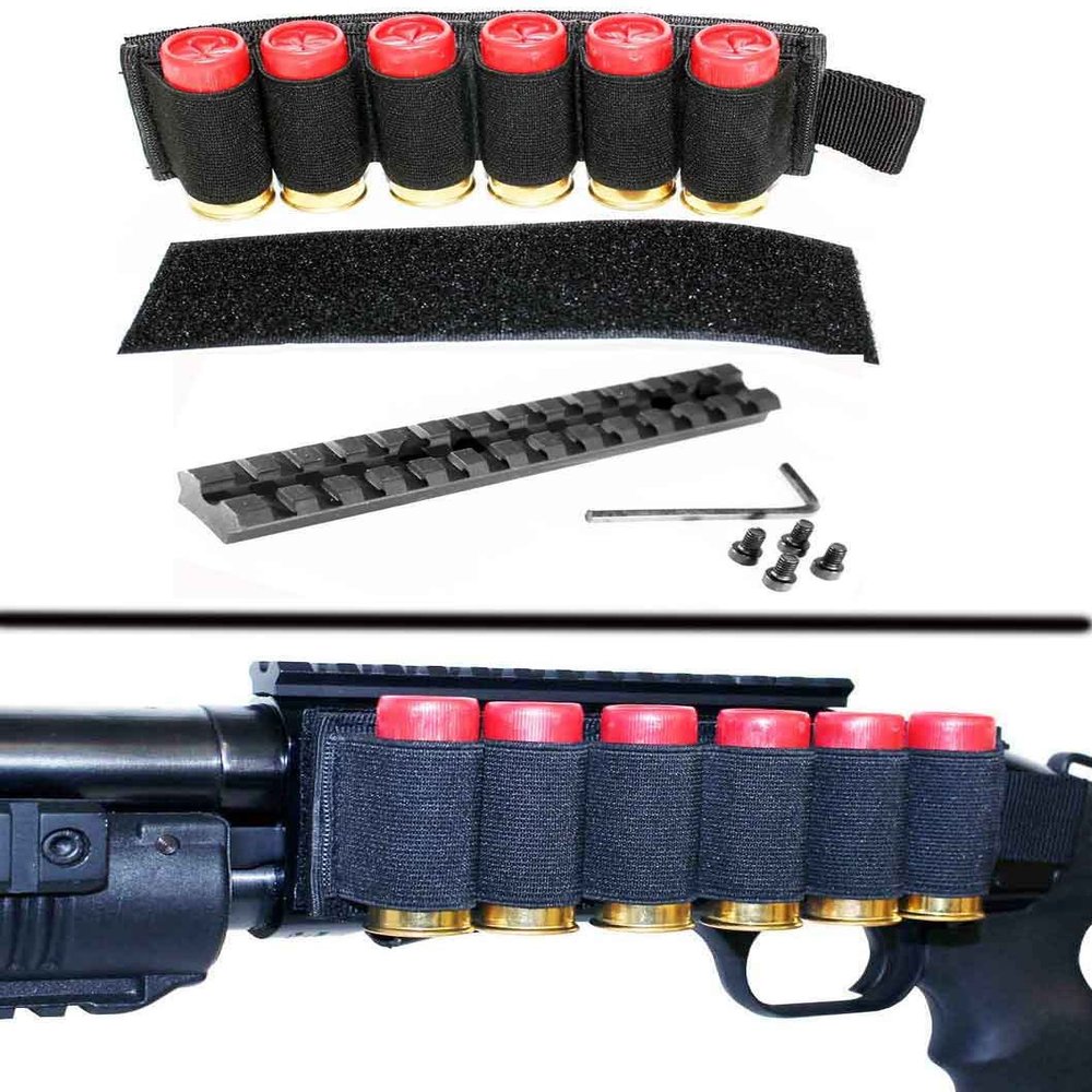 Mossberg 500 Scope Mount and Side Saddle Tactical 6 Shell Holder Quick Detach Shells Carrier Hunting Accessory Holder 12 Gauge Tactical Shell Pouch Ammo Shell Round slug Carrier Single Rail Mount.