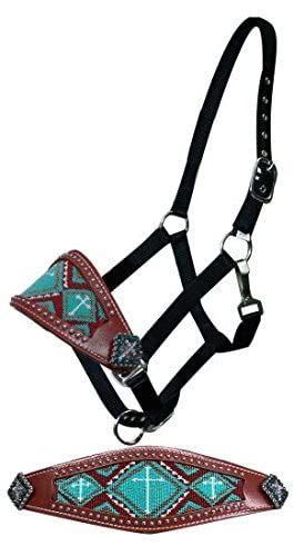 Showman Leather Bronc Halter w/Beaded Cross Design