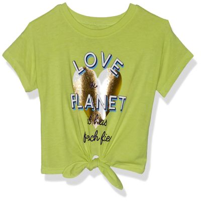 Crazy 8 Toddler Girl's Short Sleeve Tie Front Crop Tee Shirt, neon Love Our Planet, 12-18 mo