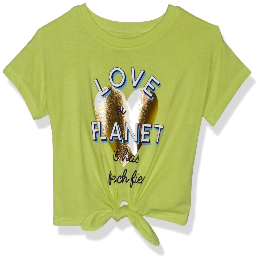 Crazy 8 Toddler Girl's Short Sleeve Tie Front Crop Tee Shirt, neon Love Our Planet, 12-18 mo