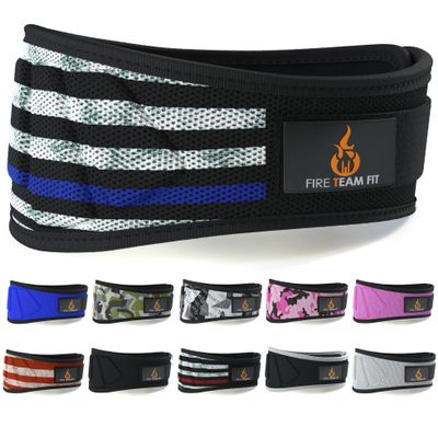 Fire Team Fit Weightlifting Belt, Weight Belt, Weight Lifting Belt for Men and Women, 6 Inch, Back Support for Lifting, Squat and Deadlifting Workout Belt (Blue Line, 30" - 34" Around Navel, Small)