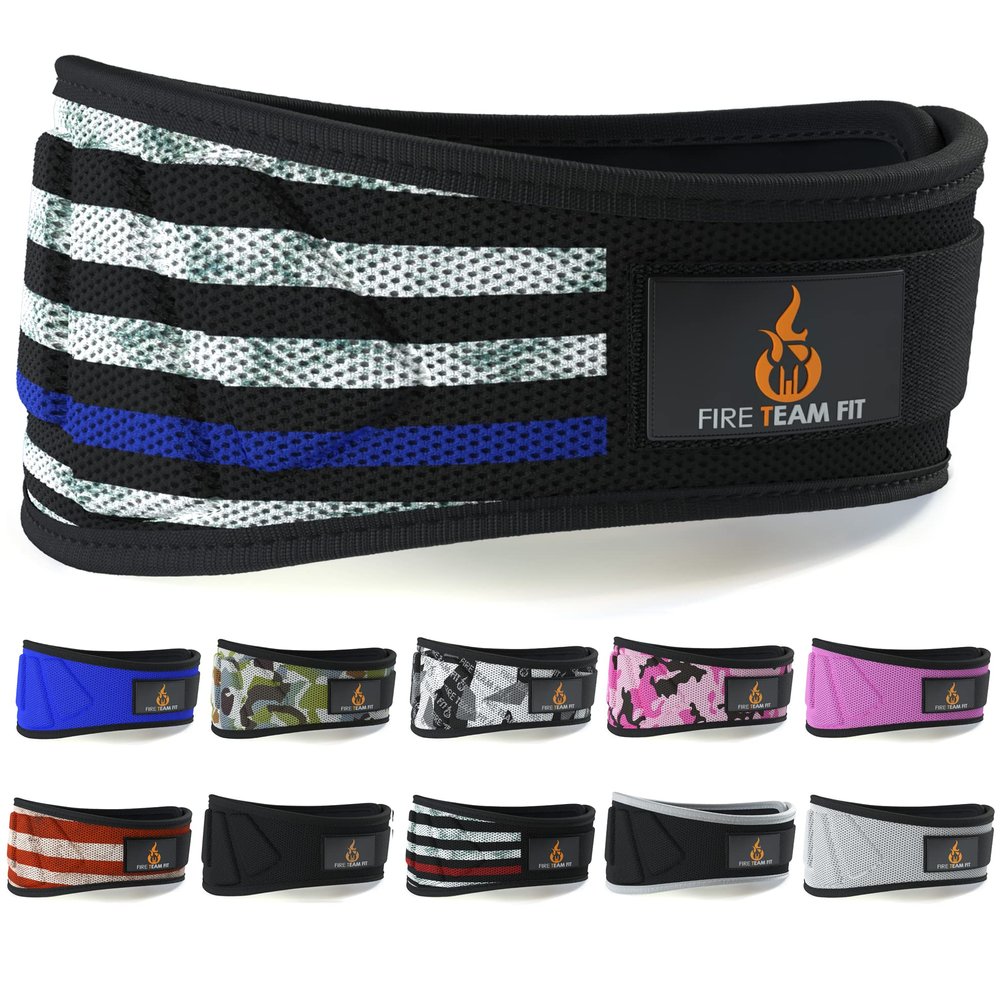 Fire Team Fit Weight Lifting Belt for Men and Women, 6 Inch, Bodybuilding & Fitness Back Support for Cross Training Workout, Squats, Lunges (32" - 38" Around Navel, Medium, Blue Line)