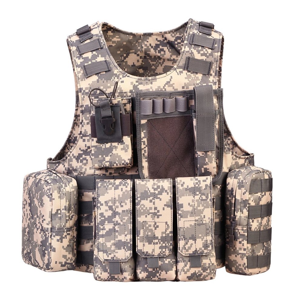 UNISTRENGH Tactical Molle Airsoft Vest Paintball Combat Soft Vest Tan Adjustable Lightweight (ACU Camo)