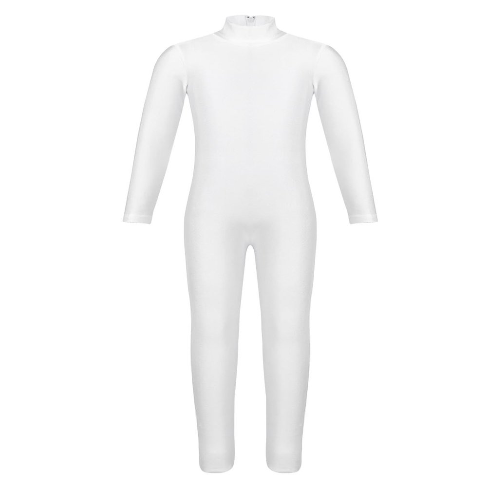 iiniim Kids Boys Girls Mock Neck Long Sleeve Unitard Leotard Full Length Body Suit Jumpsuit Catsuit Dance wear Costumes Ivory 5-6