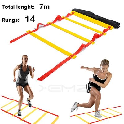 XEMZ Speed Agility Exercise Ladder with Carry Bag, Home Gym Quickness Training Equipment, Soccer Football Fitness Fast Footwork Drills Aid, Adjustable Sport Cones Folder Hurdles (7M, 14-Rung, red)