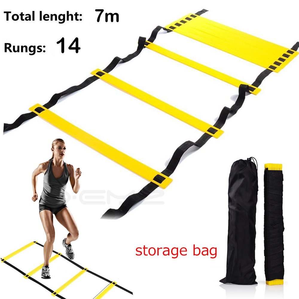 XEMZ Speed Agility Training Ladder with Carry Bag, Home Gym Quickness Folder Equipment, Fitness Soccer Football Faster Footwork Drills Aid, Adjustable Exercise Sport Cones Hurdles