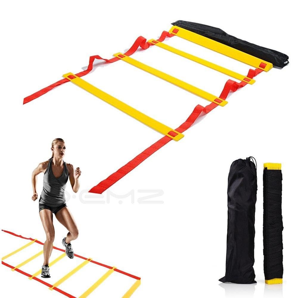 XEMZ Speed Agility Training Ladder with Carry Bag, Home Gym Quickness Folder Equipment, Fitness Soccer Football Faster Footwork Drills Aid, Adjustable Exercise Sport Cones Hurdles