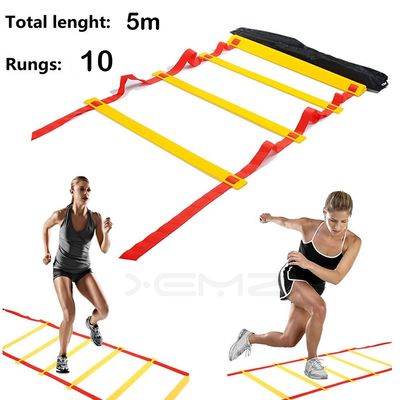 XEMZ Speed Agility Exercise Ladder with Carry Bag, Home Gym Quickness Training Equipment, Soccer Football Fitness Fast Footwork Drills Aid, Adjustable Sport Cones Folder Hurdles (5M, 10-Rung, red)