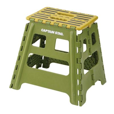Captain Stag UW-1506 Step Stool, Chair, Folding Step, Size L, Green