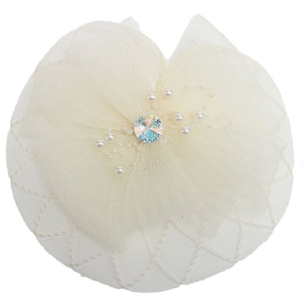 Belyee Fascinators Hat Flower Meshs Off White Tea Party Wedding Headwear for Girls