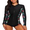 ATTRACO Womens Long Sleeve Zipper Rash Guard Swim Shirt UPF 50+ Floral Swim Top view 1