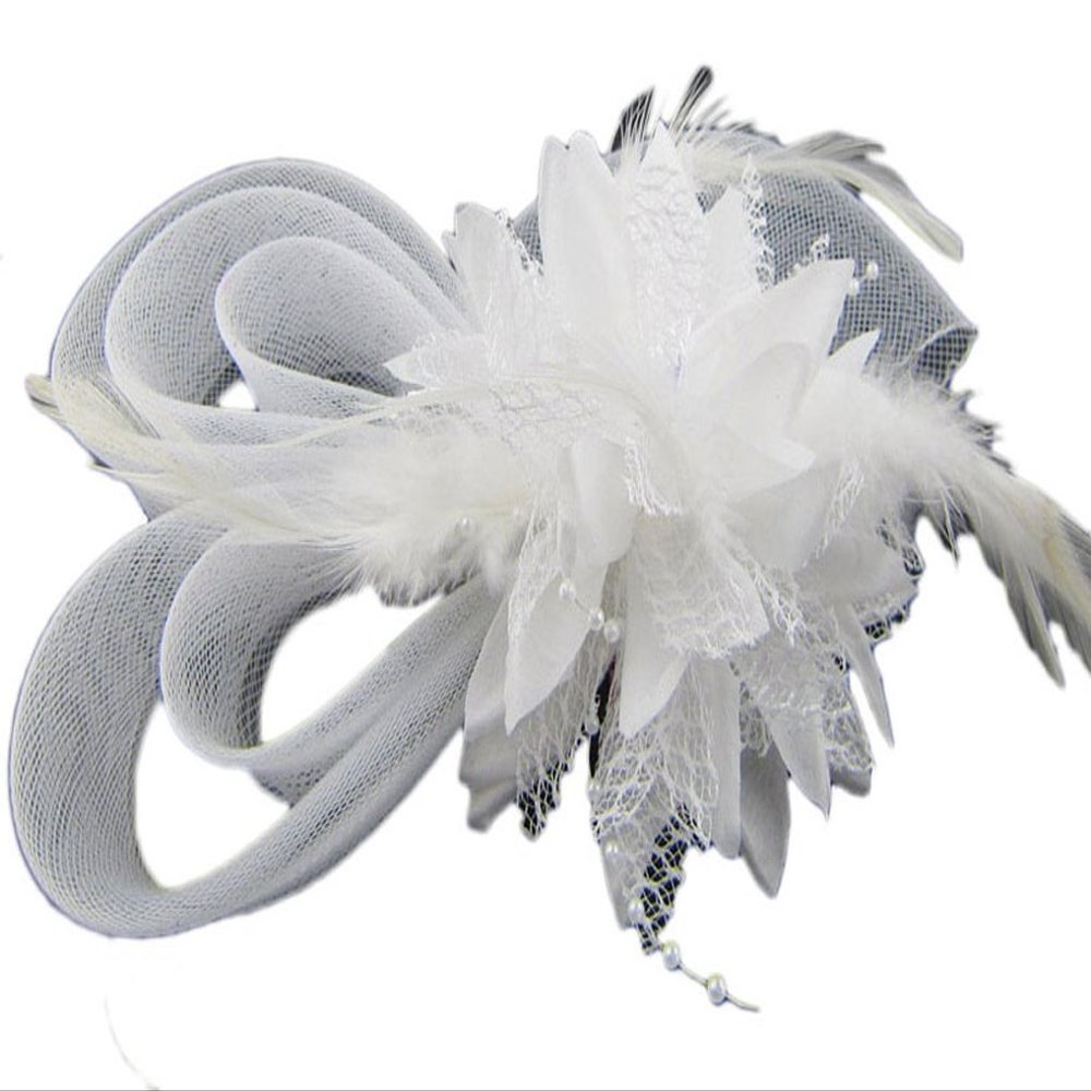Belyee Women's Fuschia Flower Feather and Veil Fascinator Cocktail Party Hair Clip Hat