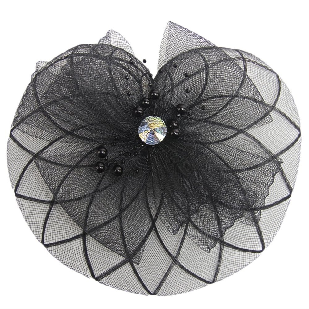 Belyee Womens Flower Mesh and Veil Black Fascinator Cocktail Hair Clip Hat for Party