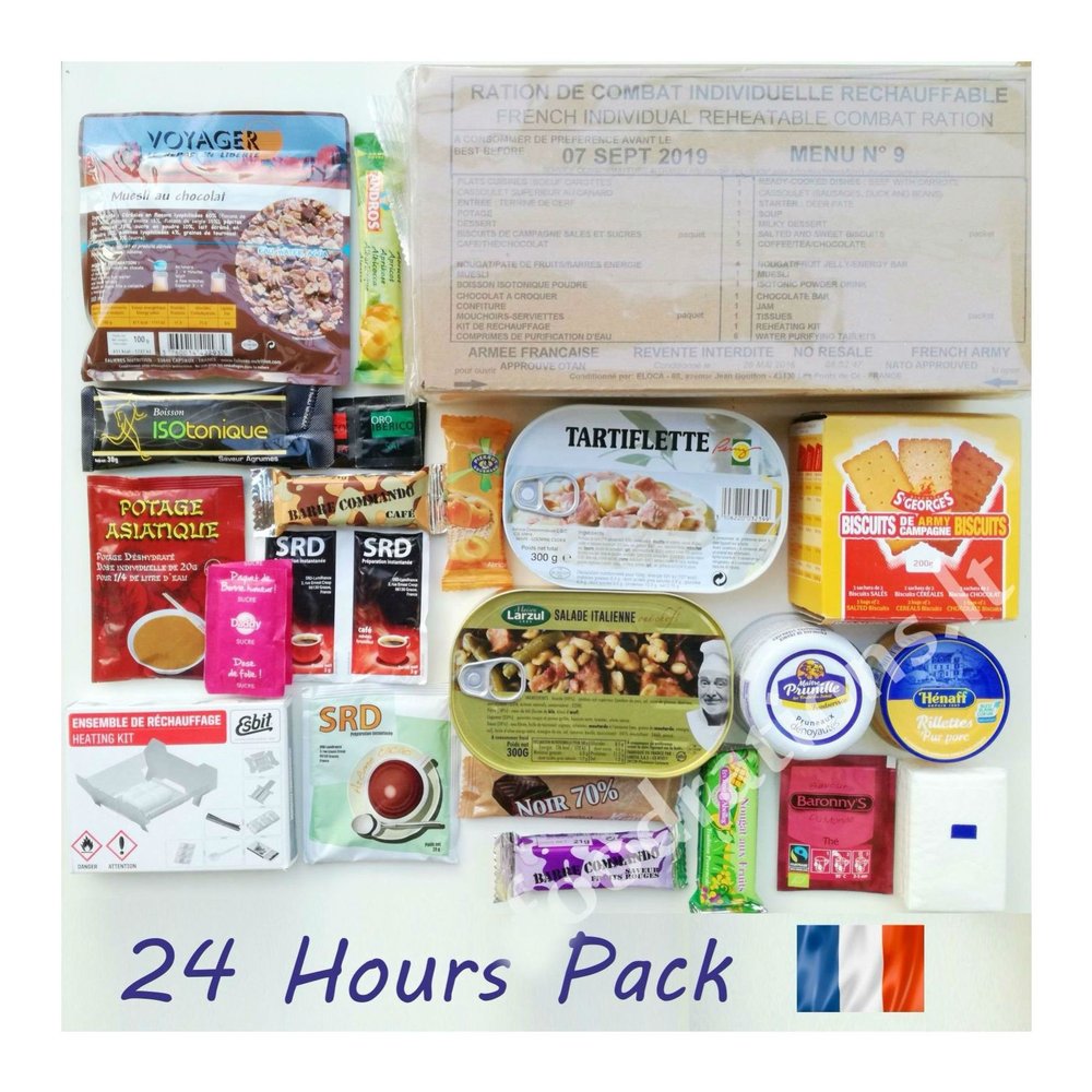 Andrews Corner Menu 13: MRE RCIR French Military Food Ration 24H MENU Combat Daily Pack Survival Box Camping Trekking Mountaineering Hiking