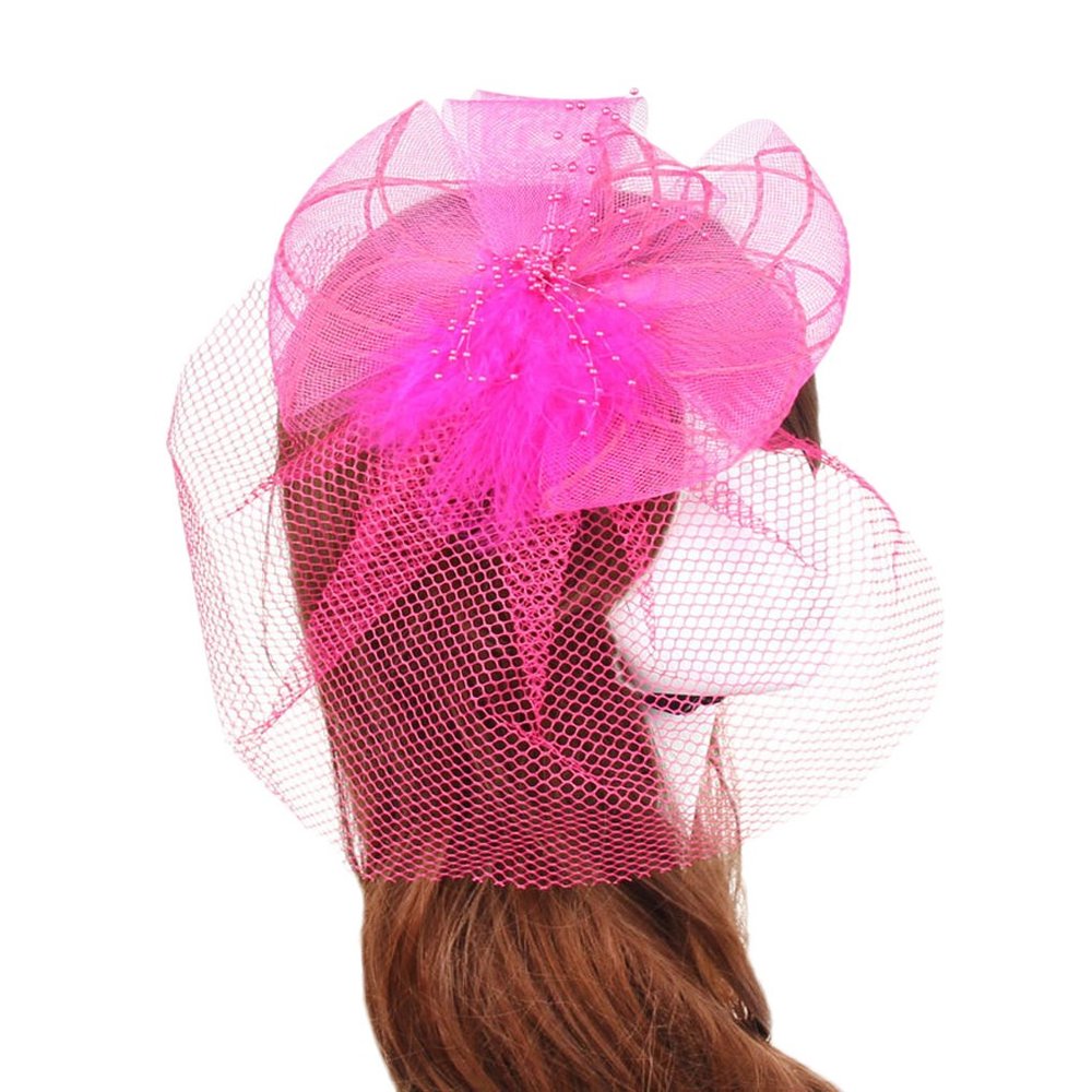 Belyee Women's Fuschia Flower Mesh and Veil Fascinator Cocktail Party Hair Clip Hat