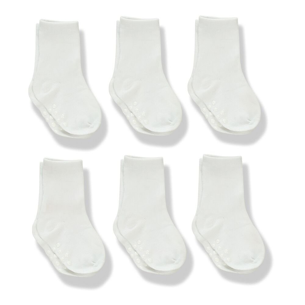 Silky Toes Non-Skid Infant Socks Multi Colored Baby Boy Girl Gift Set (12-18M, White Collection Unisex (6 Pairs))