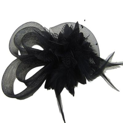 Belyee Womens Flower Feather and Veil Black Fascinator Cocktail Hair Clip Hat for Party