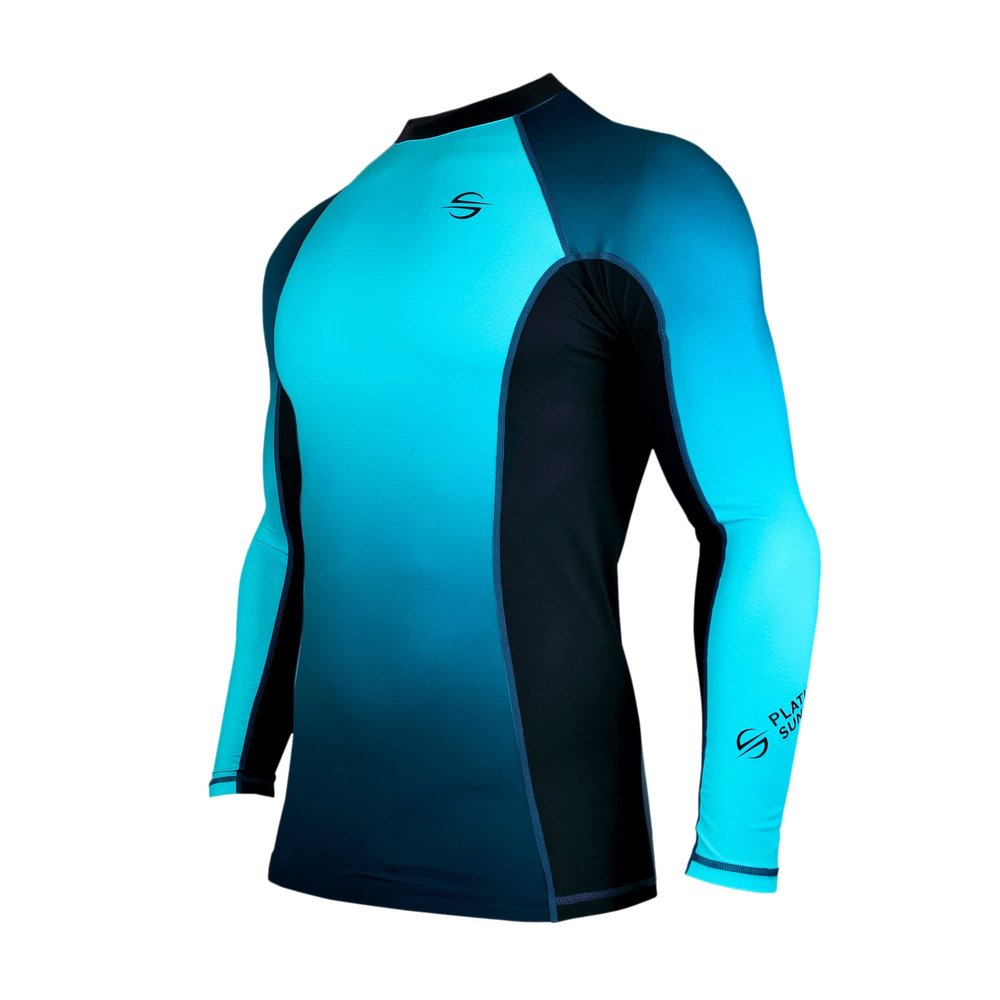 Platinum Sun UPF 50+ Rash Guard for Men Long Sleeve Swim Surf Shirt - Tight Tit UV Rashguard (Blue, XL)