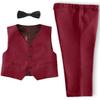 YuanLu Boys Suits for Toddler Kids Slim Fit Tuxedo Ring Bearer Outfit Formal Vest and Pants Set with Bowtie Burgundy Birthday Dress Suit Size 2T view 1