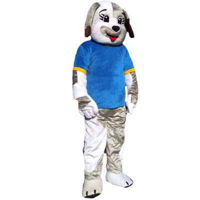 Grey Dog Cartoon Costume Mascot Plush with Mask for Adult Cosplay Party Halloween Dress Up