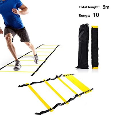 XEMZ Speed Agility Exercise Hurdles with Carry Bag, Sport Home Gym Training Ladder, Soccer Football Fitness Faster Footwork Drills Aid, Adjustable Quickness Folder Equipment (5M, 10-Rung, Black)