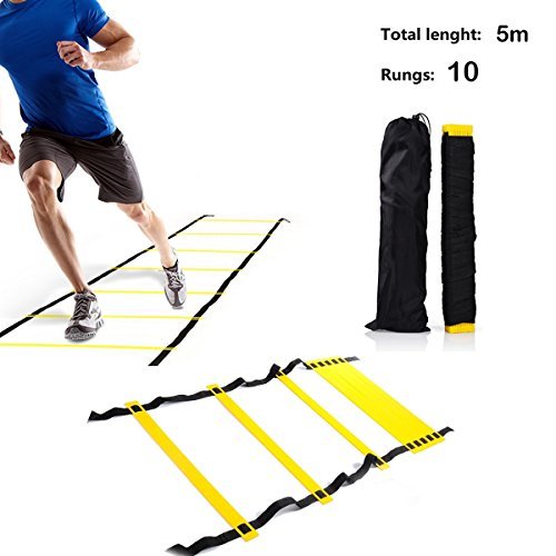 XEMZ Speed Agility Exercise Hurdles with Carry Bag, Sport Home Gym Training Ladder, Soccer Football Fitness Faster Footwork Drills Aid, Adjustable Quickness Folder Equipment (5M, 10-Rung, Black)