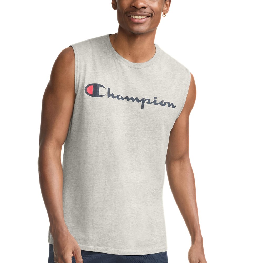 Champion Men's Classic Jersey Muscle Tee, Screen Print Script, Oxford Gray, X-Large