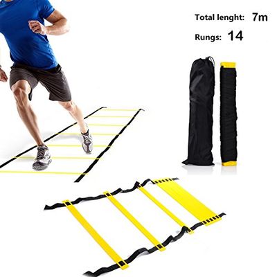 XEMZ Speed Agility Exercise Hurdles with Carry Bag, Sport Home Gym Training Ladder, Soccer Football Fitness Faster Footwork Drills Aid, Adjustable Quickness Folder Equipment (7M, 14-Rung, Black)