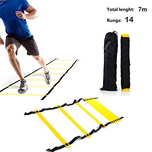 XEMZ Speed Agility Exercise Hurdles with Carry Bag, Sport Home Gym Training Ladder, Soccer Football Fitness Faster Footwork Drills Aid, Adjustable Quickness Folder Equipment (7M, 14-Rung, Black)